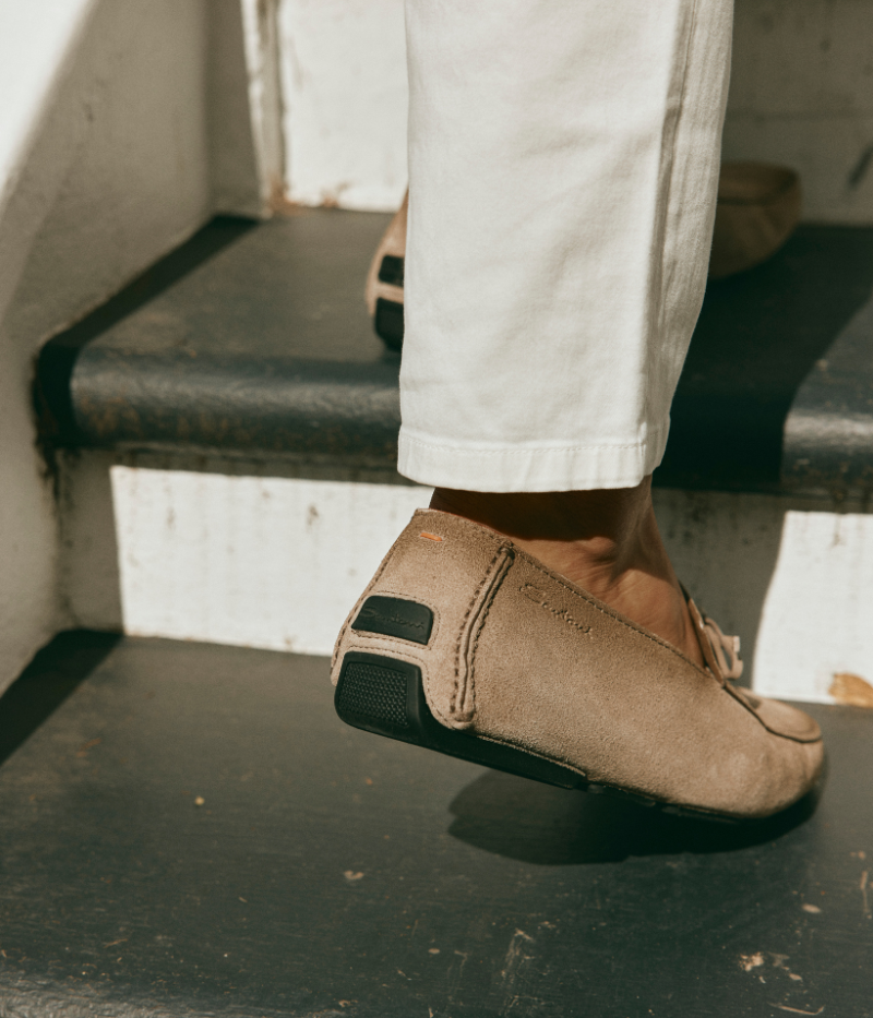 Beige Havana Loafers for men with signature moc stitching, bow detailing, and contrasting heel counter, crafted in calf leather.