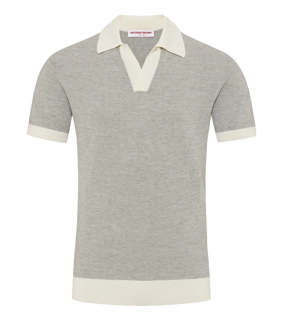 Horton Merino Knit Polo in White Sand & Grey Marl