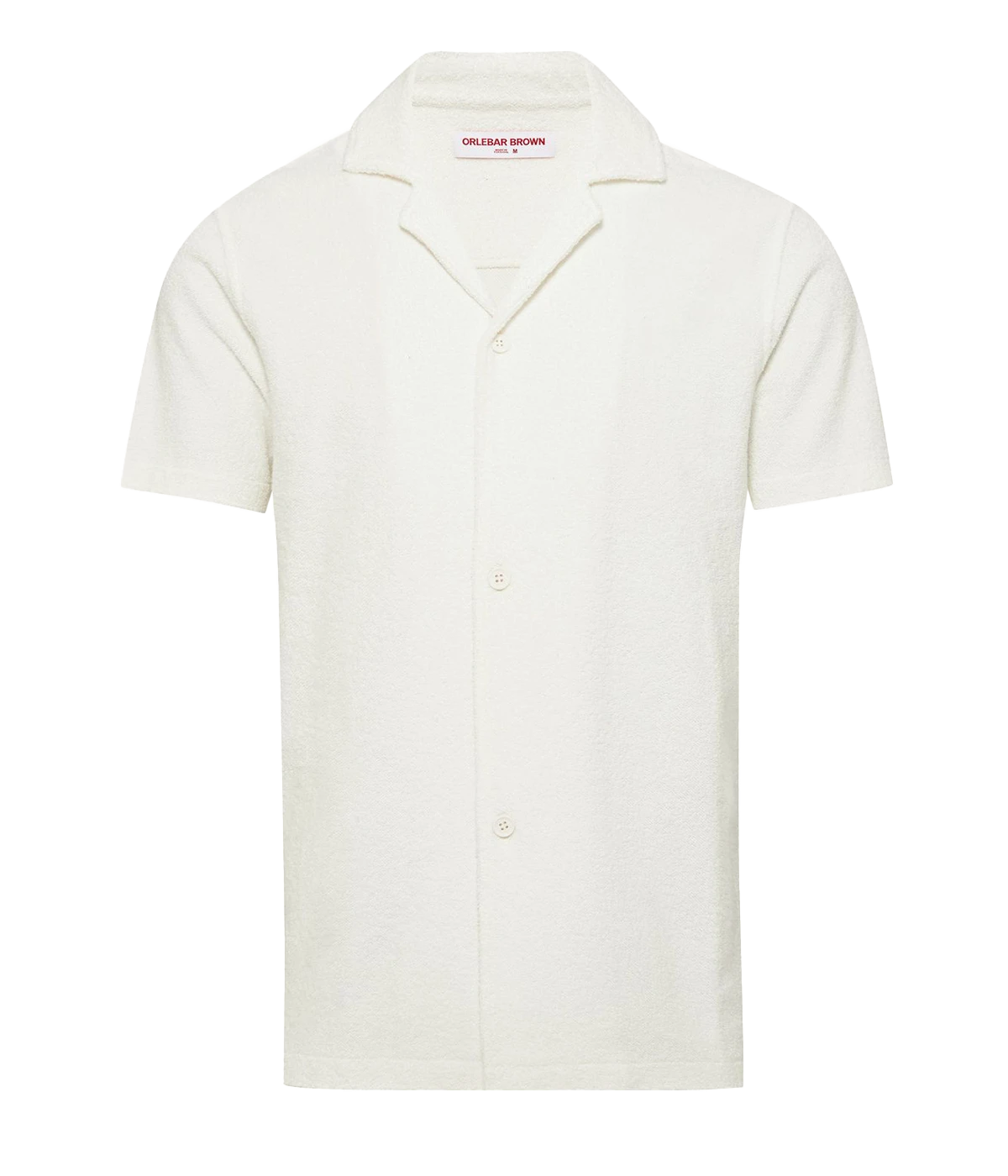White Howell Towelling Shirt – men’s short-sleeved button-through shirt with Capri collar in soft organic cotton towelling