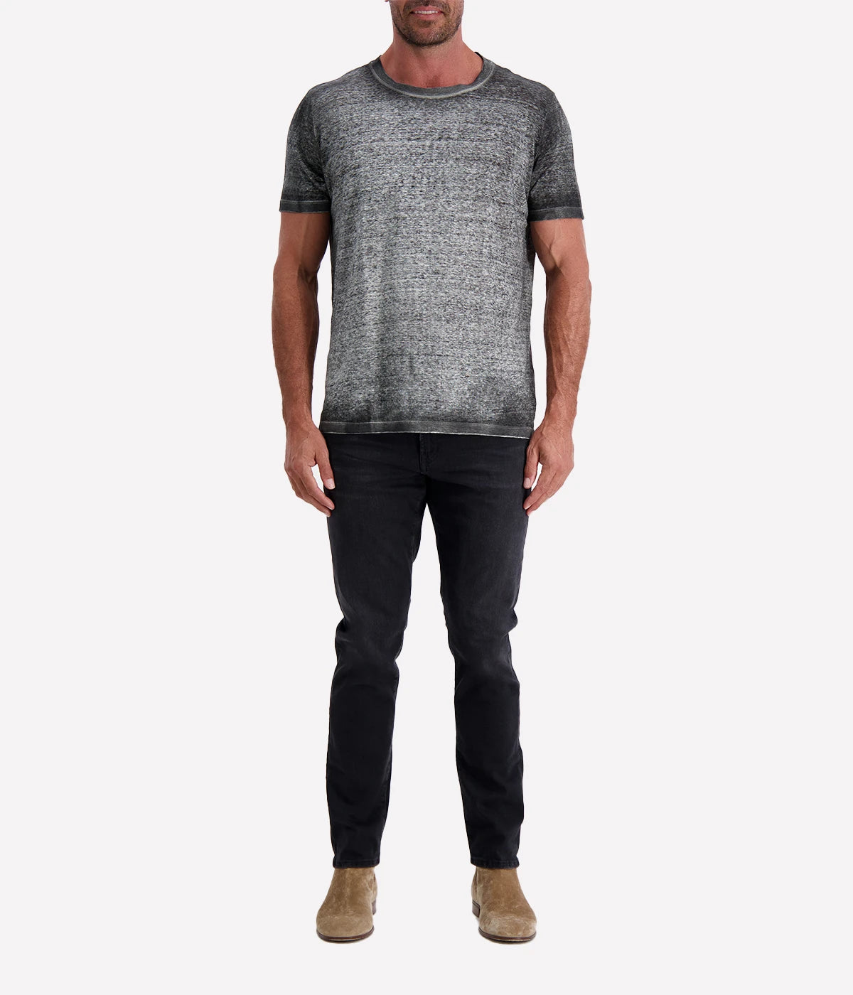 Avant Toi Hand-Painted Round Neck Pullover in Husky, crafted from breathable linen with a unique hand-dyed finish for a relaxed yet artistic look.
