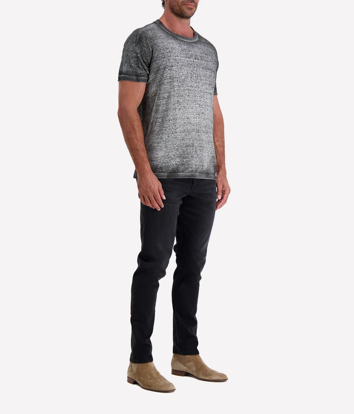 Avant Toi Hand-Painted Round Neck Pullover in Husky, crafted from breathable linen with a unique hand-dyed finish for a relaxed yet artistic look.