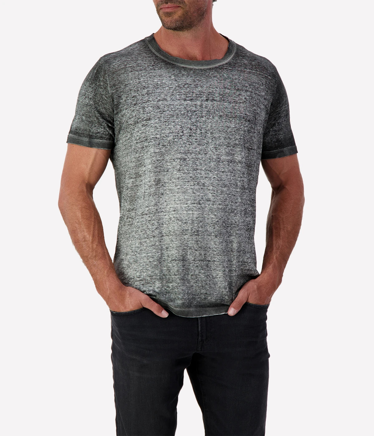 Avant Toi Hand-Painted Round Neck Pullover in Husky, crafted from breathable linen with a unique hand-dyed finish for a relaxed yet artistic look.