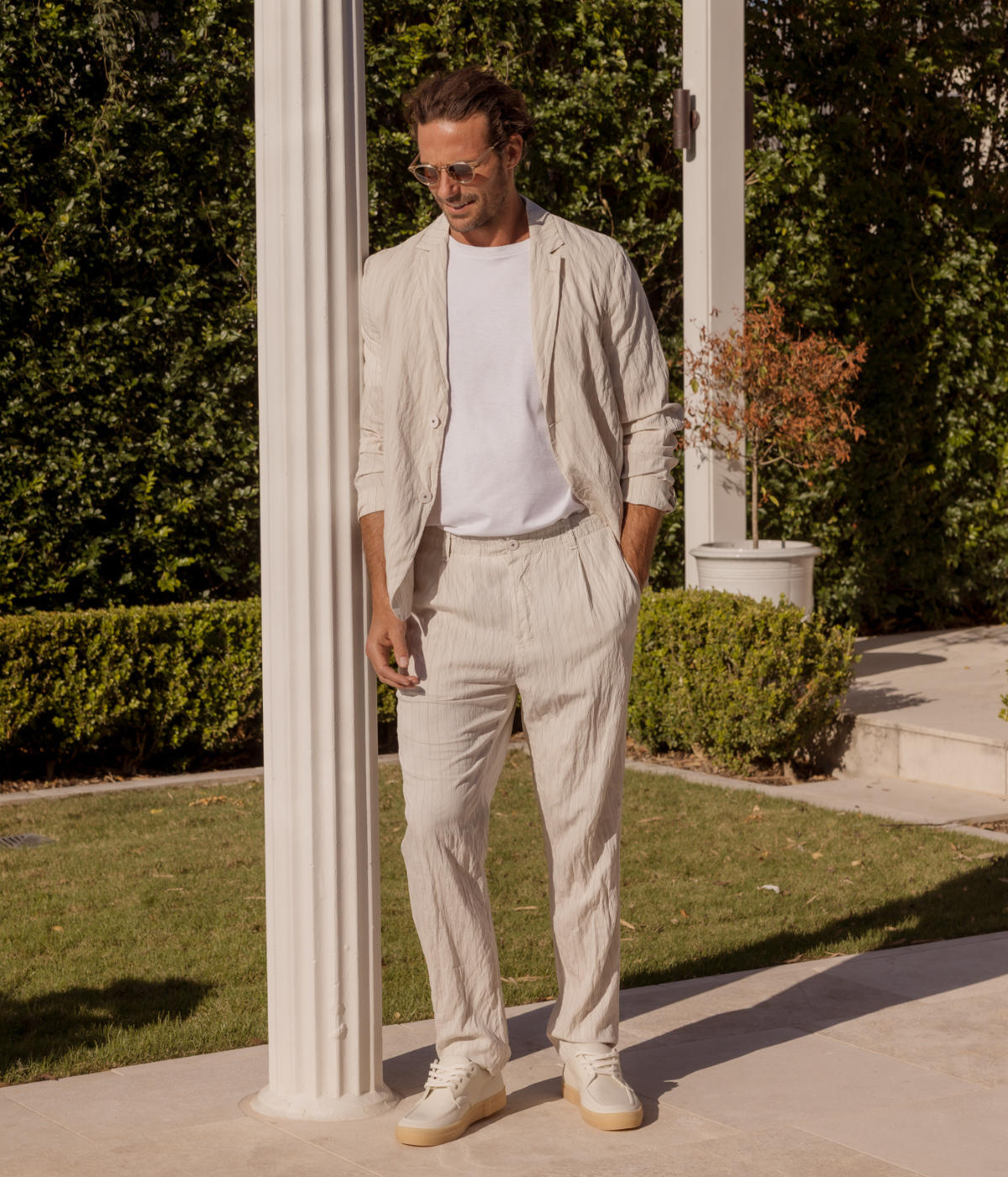 Striped Trousers in Stone