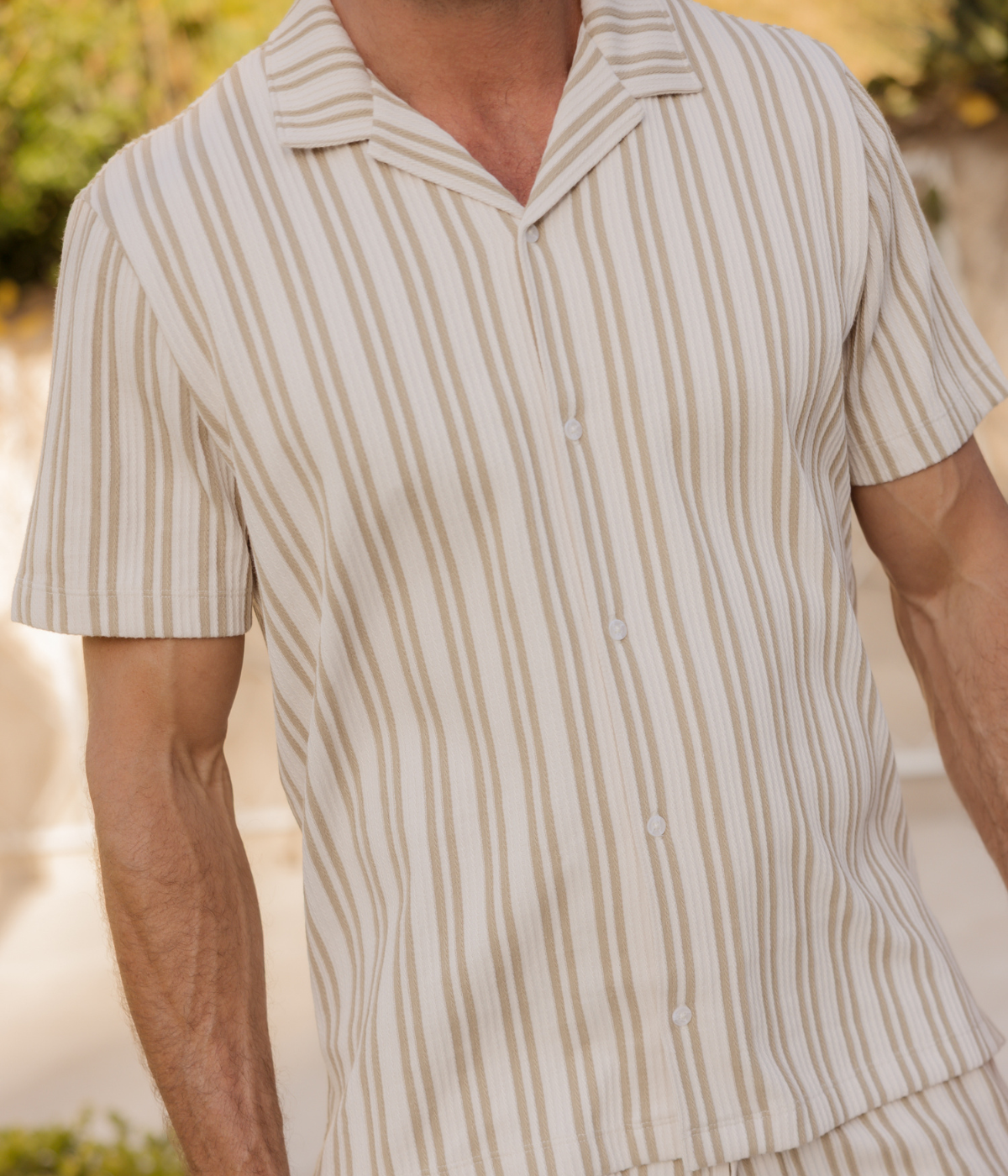 Jacquard Stripe Short Sleeve Button Down in Terrapin Combo