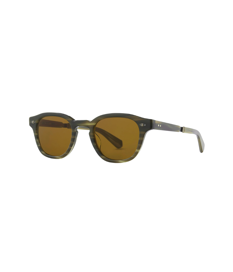 Angled shot of James Sun 46 sunglasses, showcasing the keyhole nose bridge and custom hexagon riveted pins at the temples.