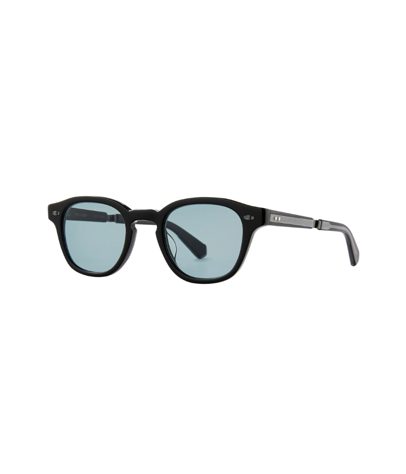Angled shot of James Sun 46 sunglasses, showcasing the keyhole nose bridge and custom hexagon riveted pins at the temples.