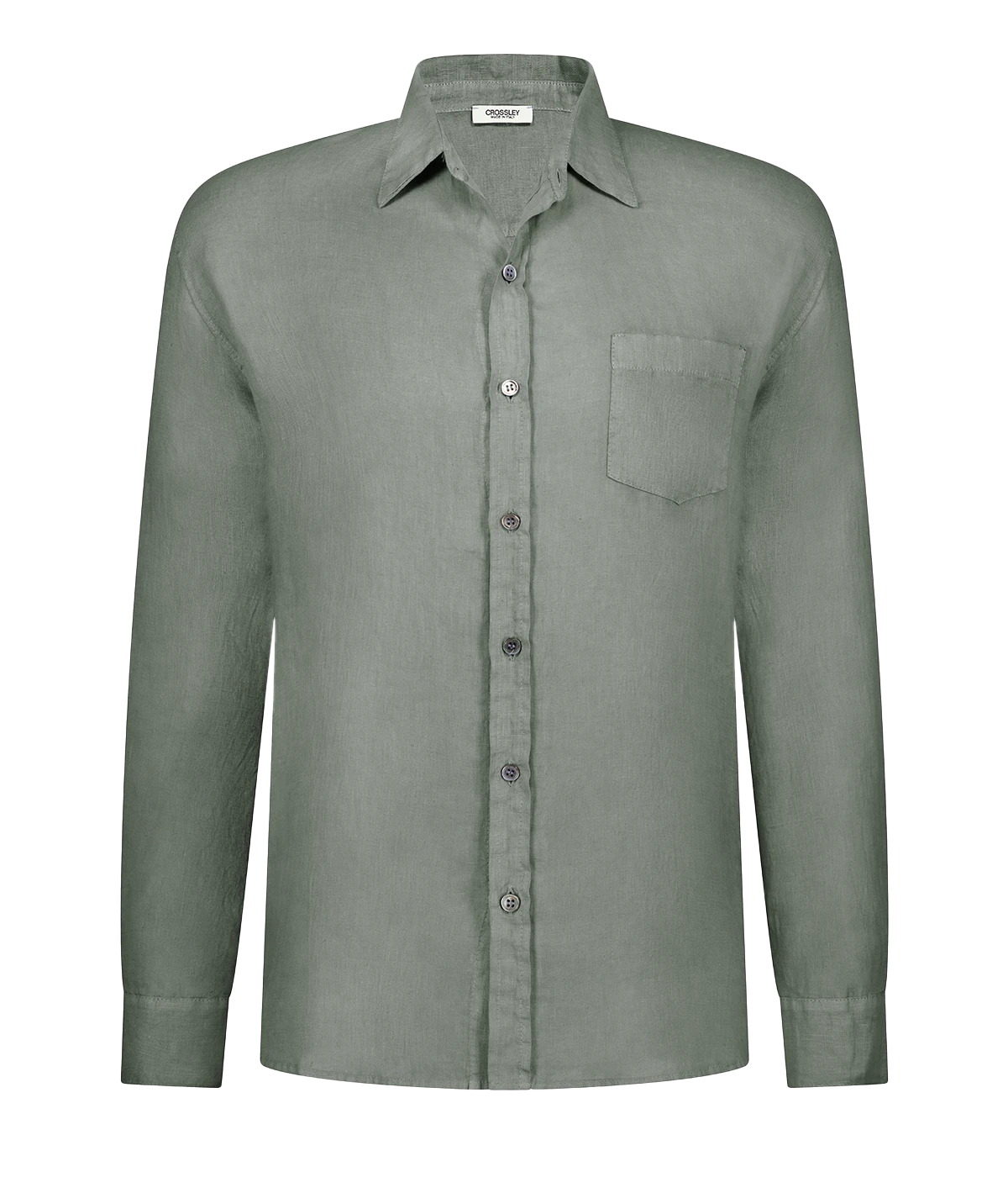 A summer staple long sleeve 100% linen shirt in a sage green, button up & collar detailing featuring a front pocket. Made in Italy, 100% linen, throw on and go. 