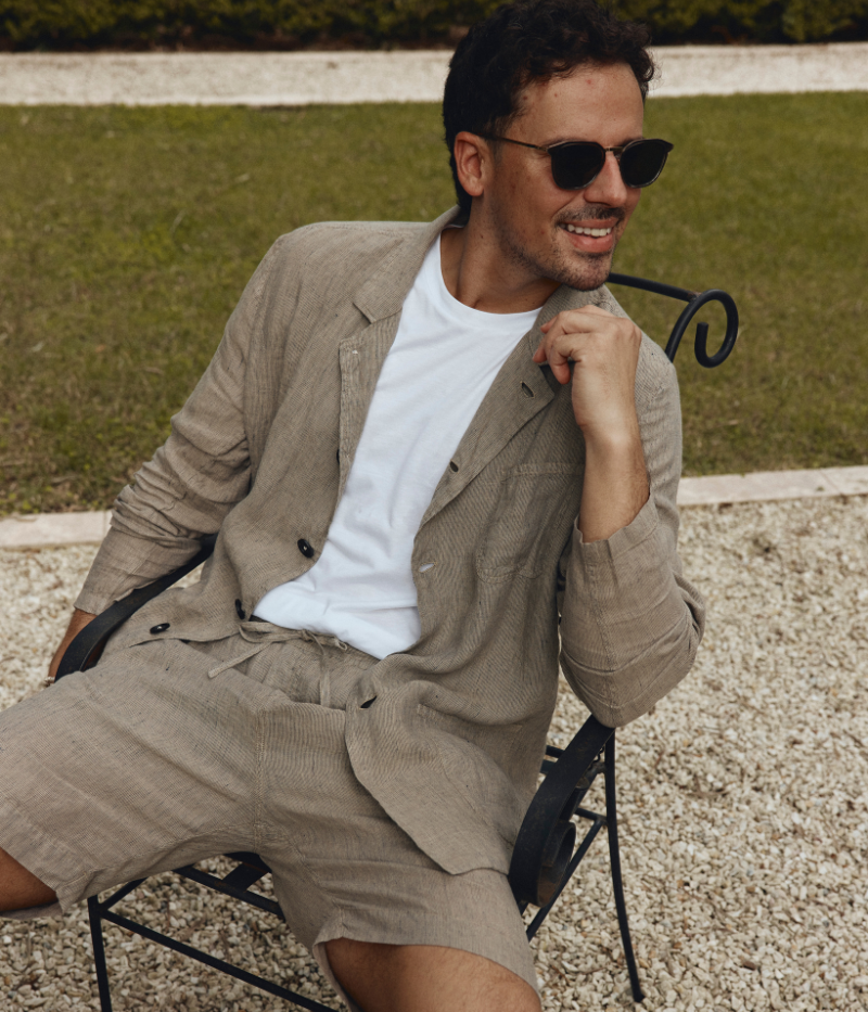 Striped linen drawstring shorts in a relaxed fit, featuring side and back pockets, made in Italy.