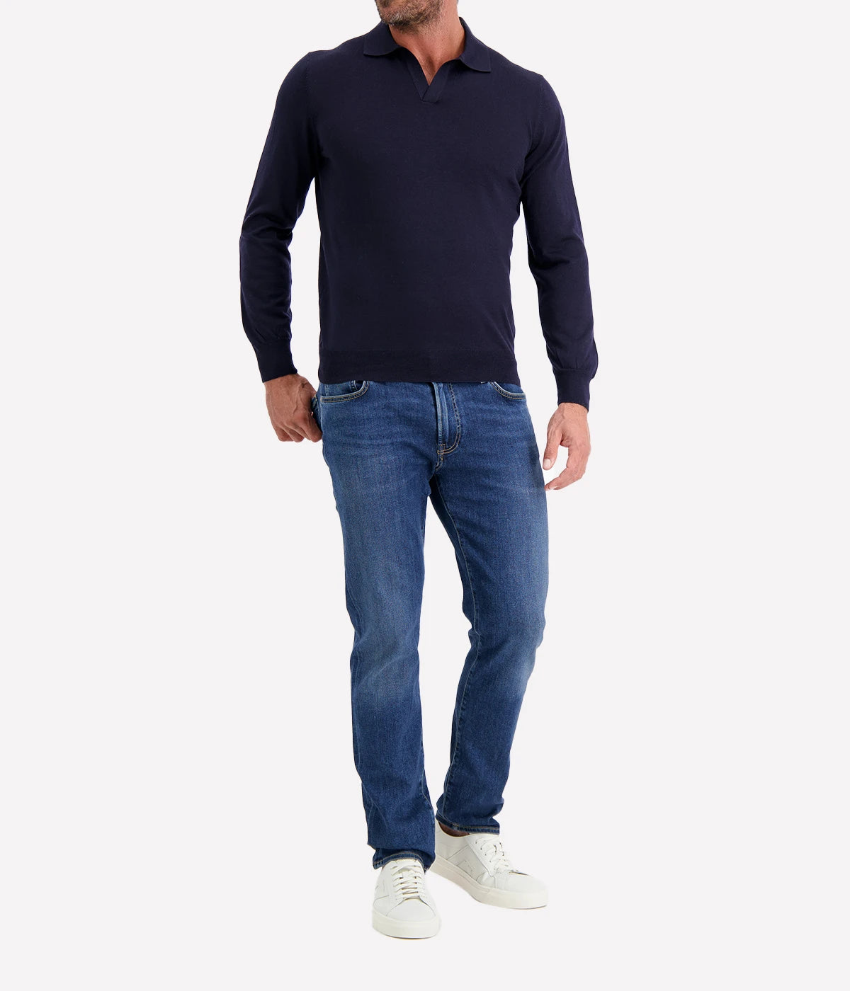 Long Sleeve Polo in NAVY