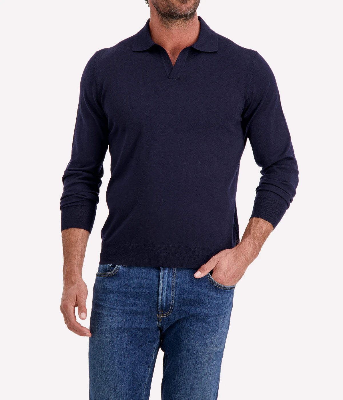 Long Sleeve Polo in NAVY