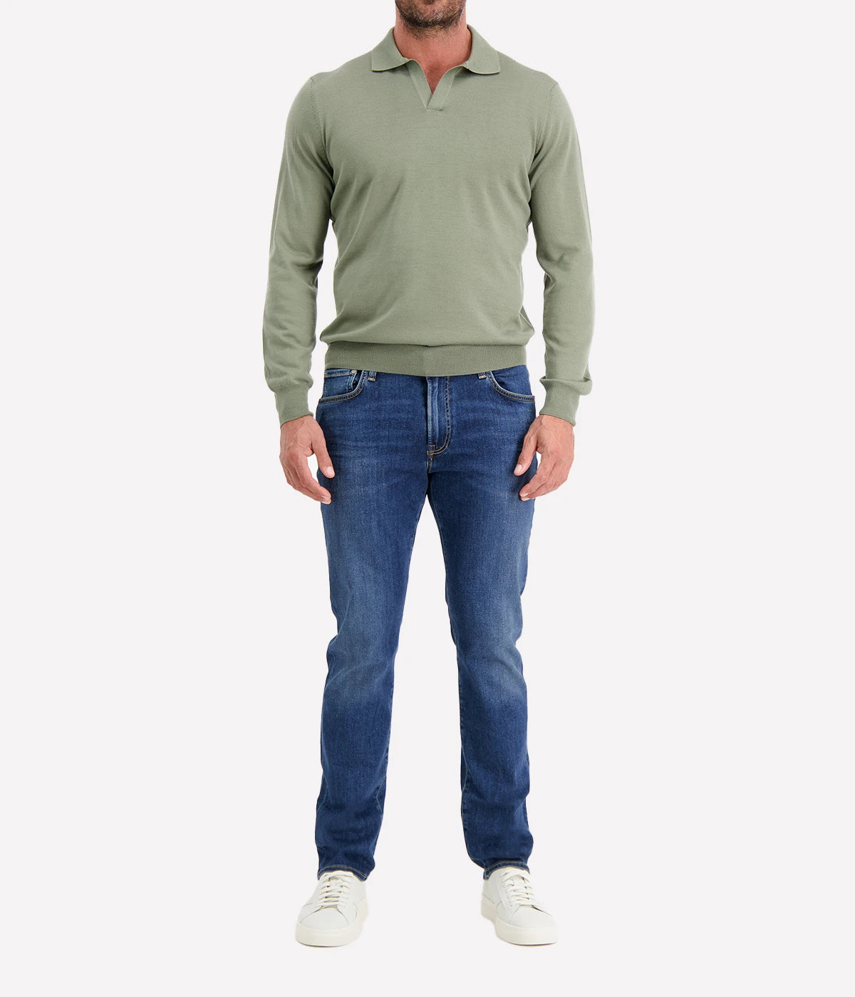 Long Sleeve Polo in Sage