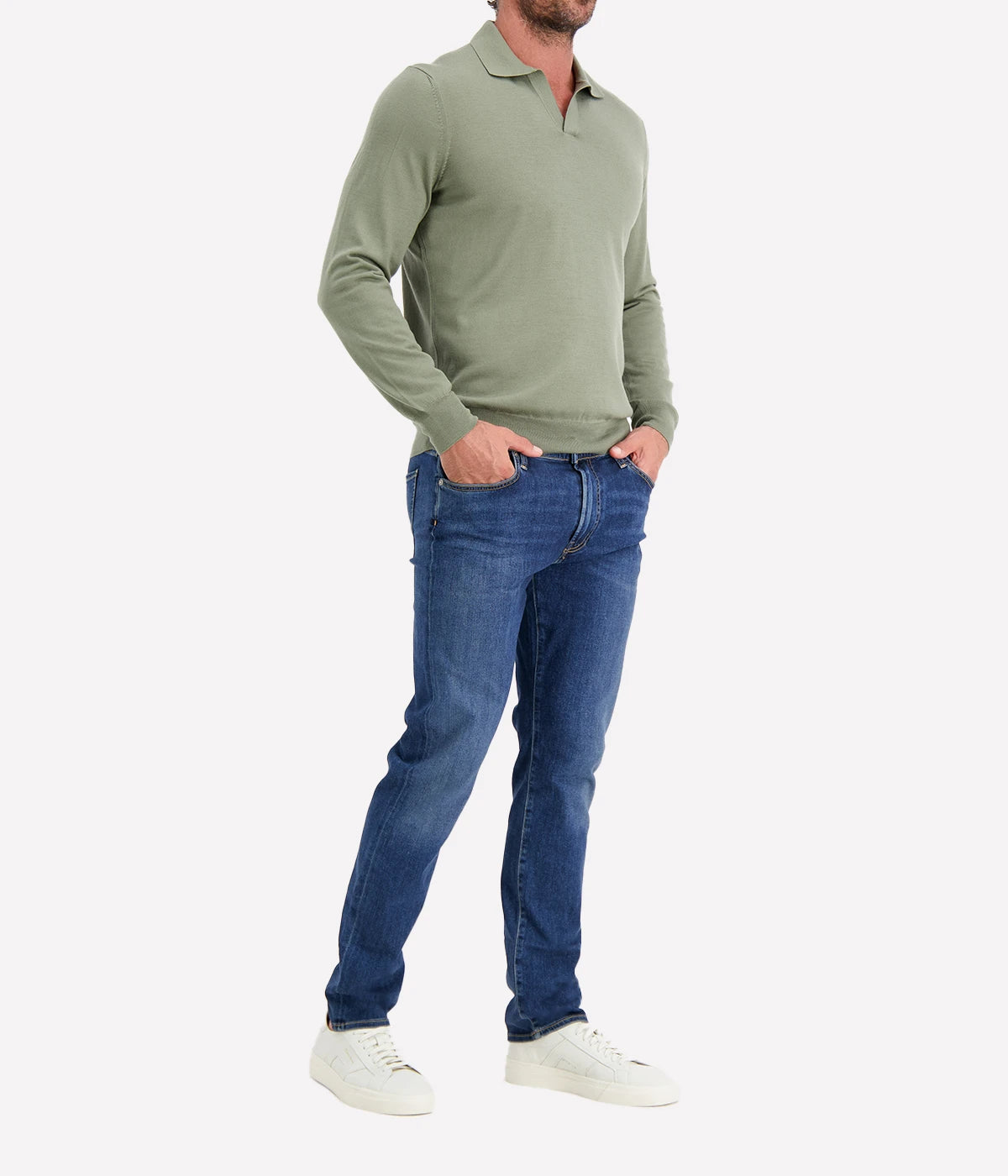 Long Sleeve Polo in Sage