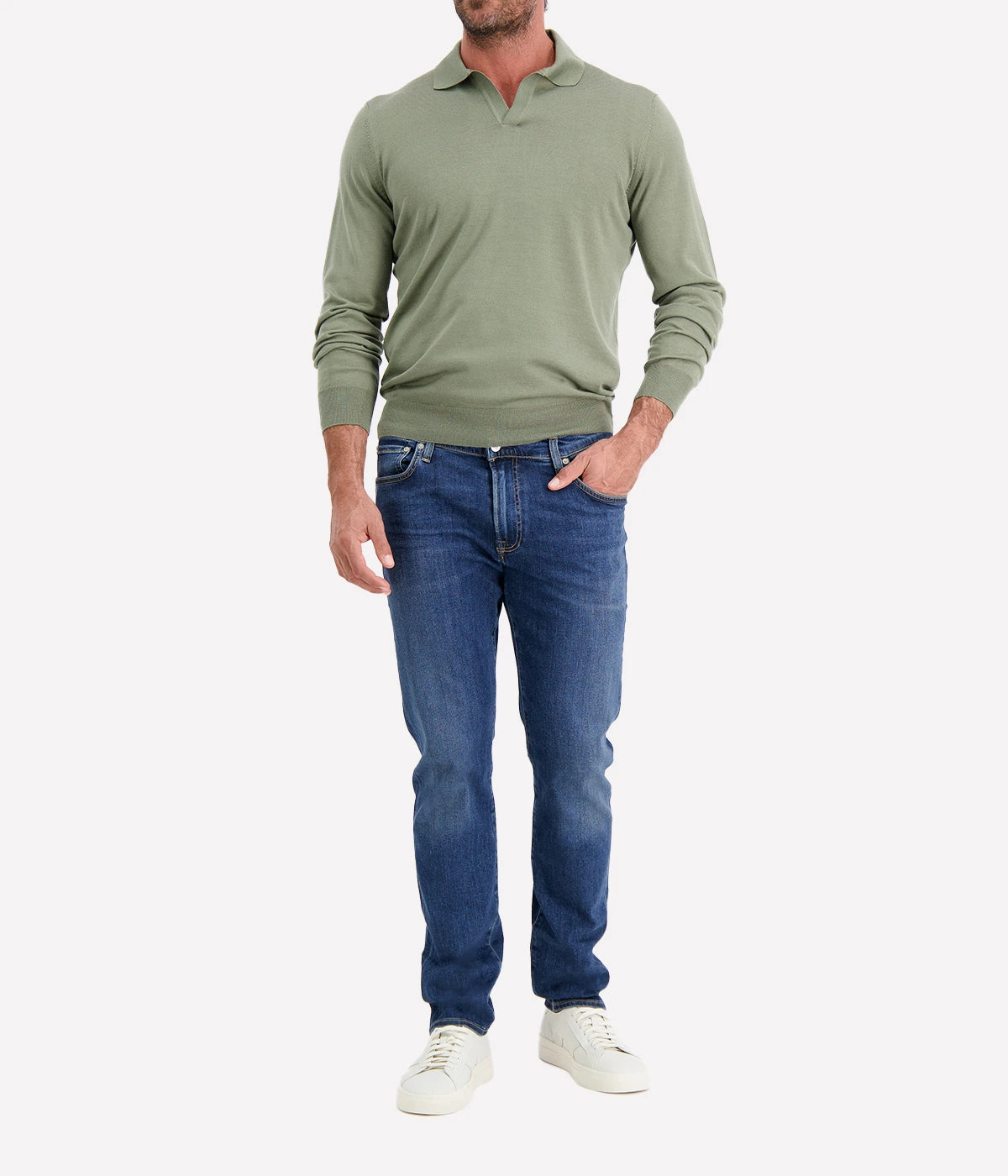 Long Sleeve Polo in Sage
