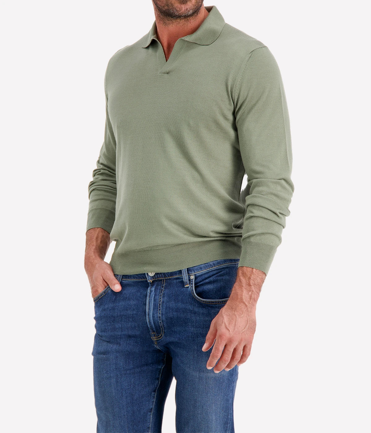 Long Sleeve Polo in Sage