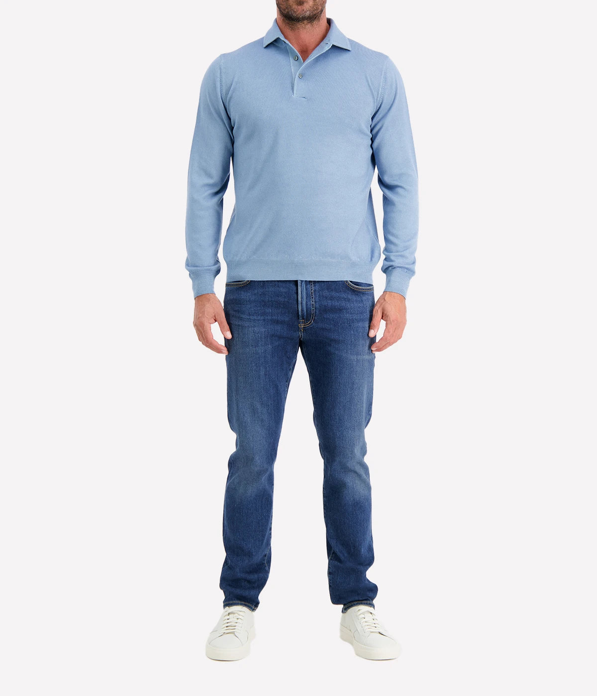 Long Sleeve Polo in Sky Blue