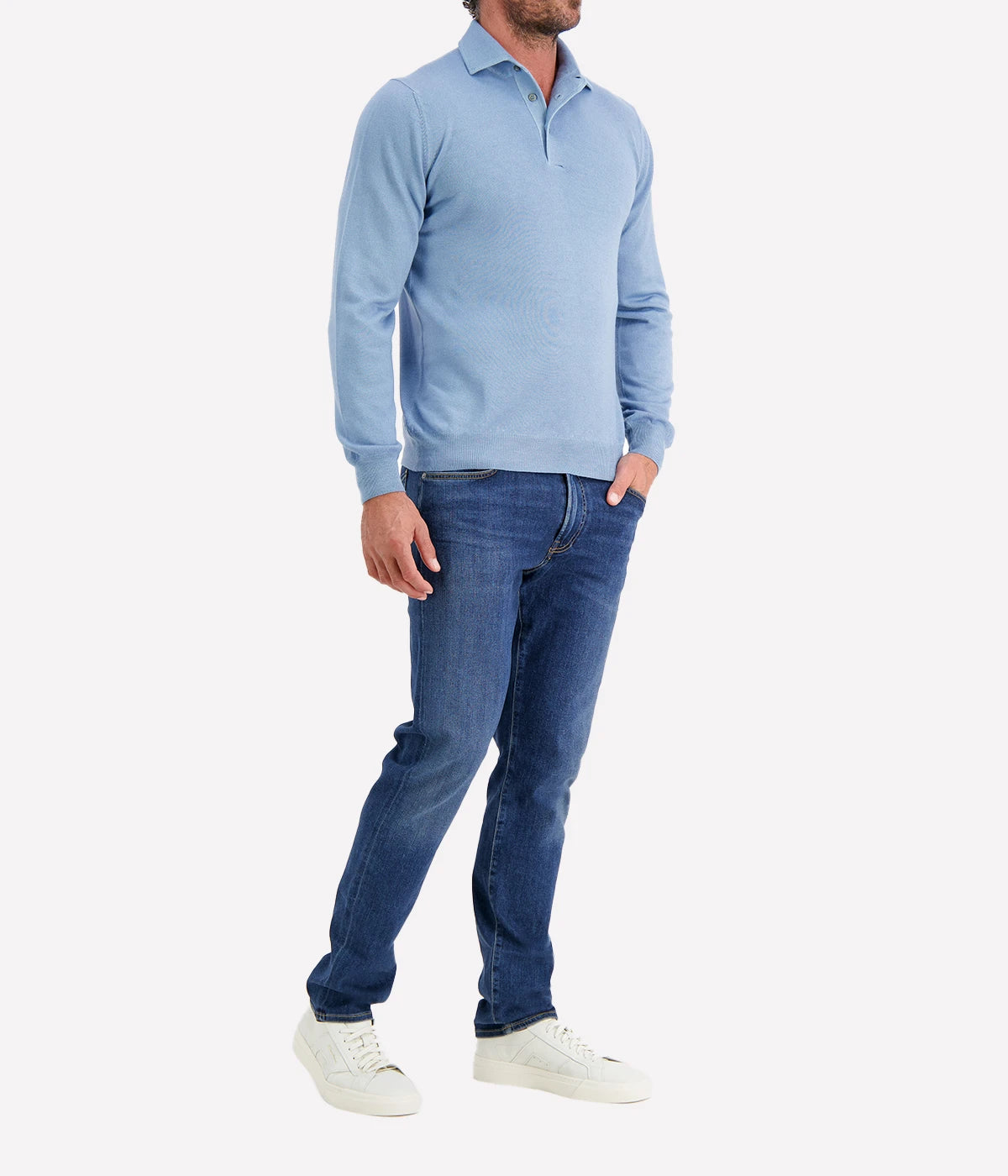 Long Sleeve Polo in Sky Blue