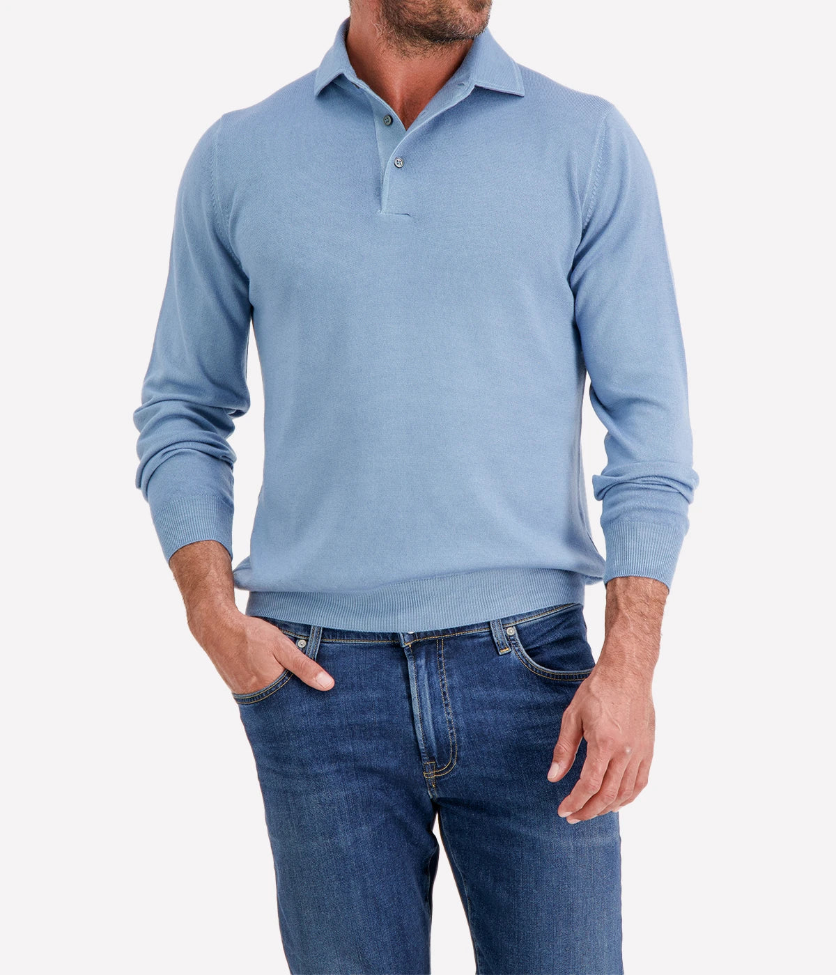 Long Sleeve Polo in Sky Blue