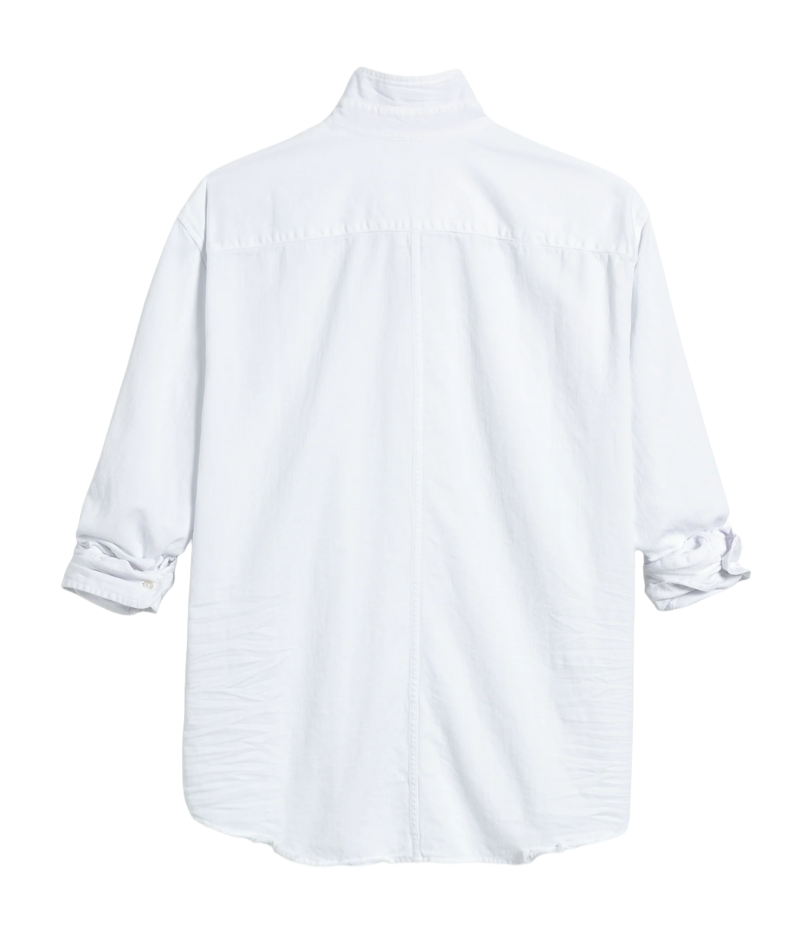 Frank + Eileen Luke Woven Button-Up in white colour denim, featuring a classic button-up design, lightweight breathable cotton fabric, and a versatile fit for both casual and smart looks.