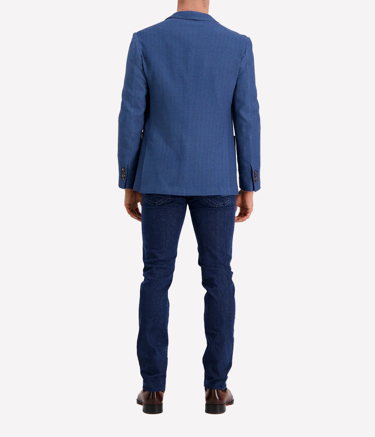 Lardini Knitted Blazer in a linen and silk blend, featuring a deconstructed silhouette with notched lapels and patch pockets, showcasing Italian craftsmanship.