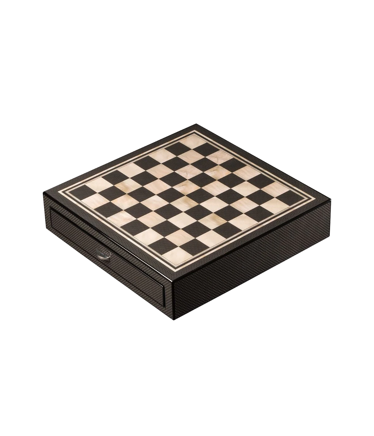 Large Chess Set in Carbon Fiber and Mother of Pearl