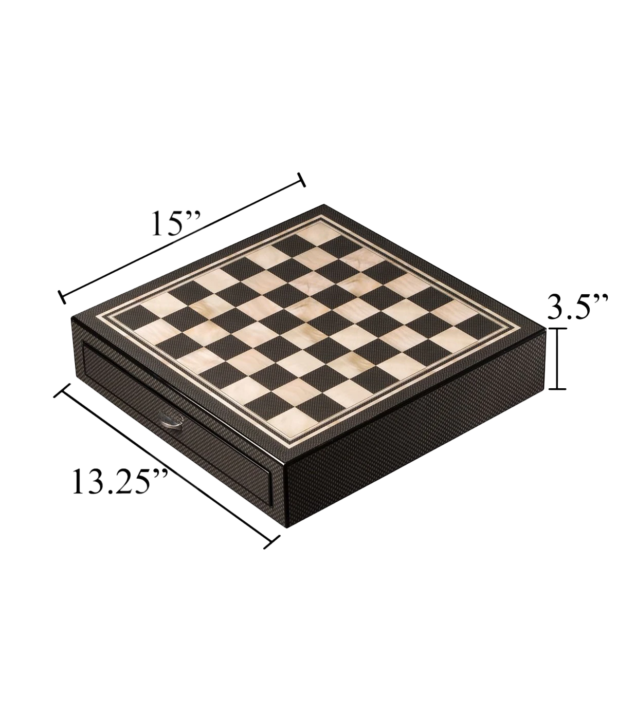 Large Chess Set in Carbon Fiber and Mother of Pearl