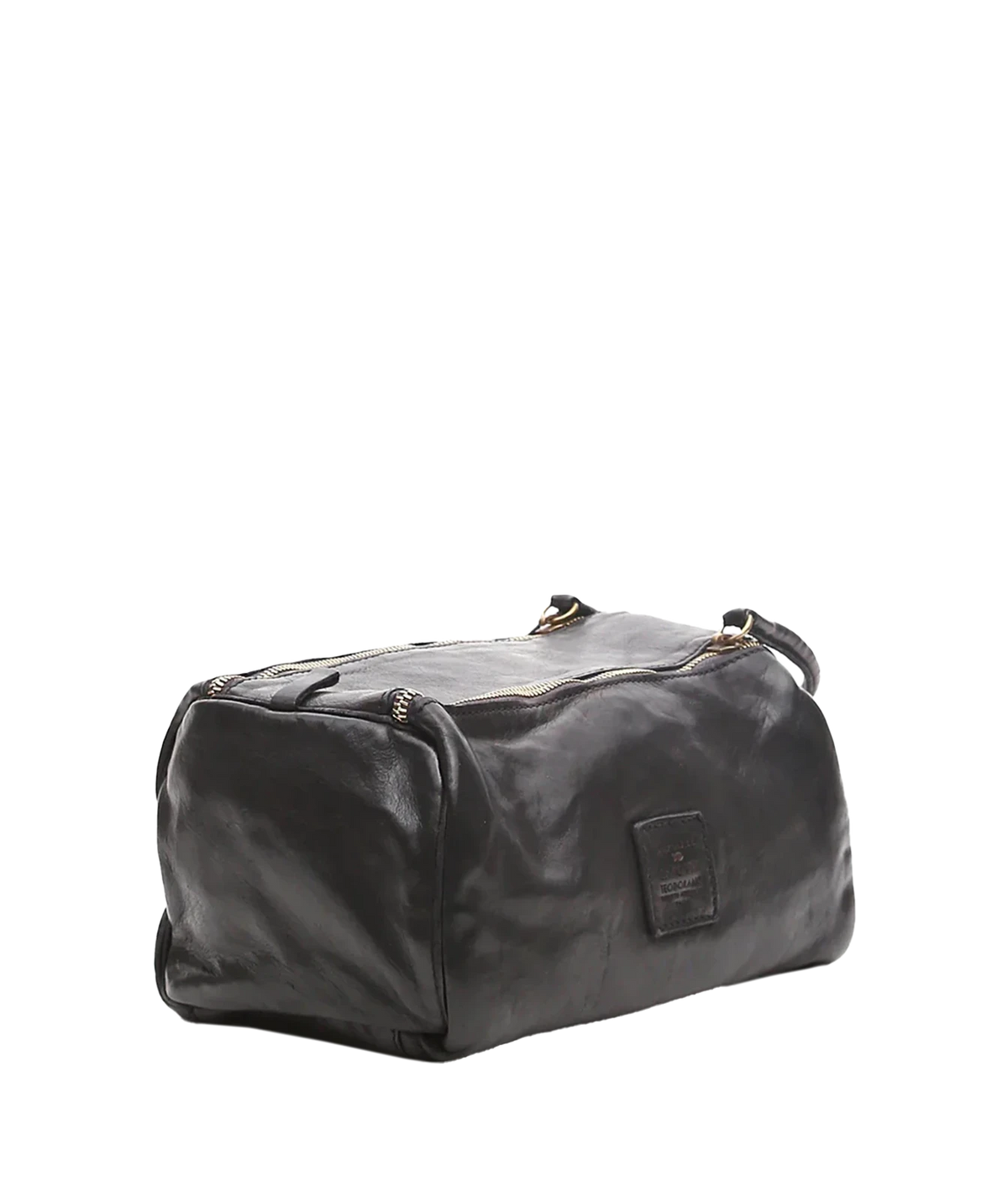 Three-quarter view of Campomaggi Leather Toiletries Bag in Black