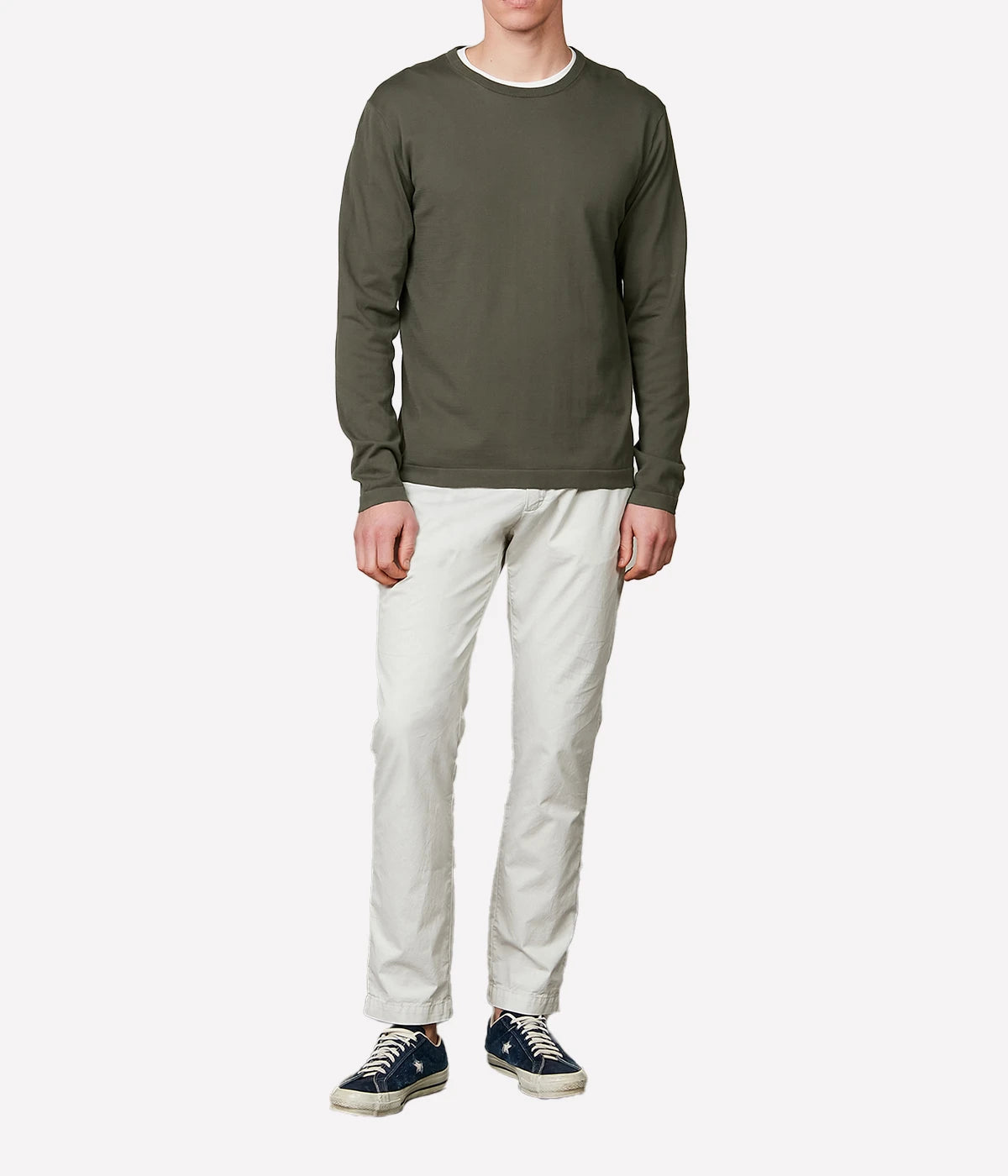 Light Crew Knitted Pullover in Olive