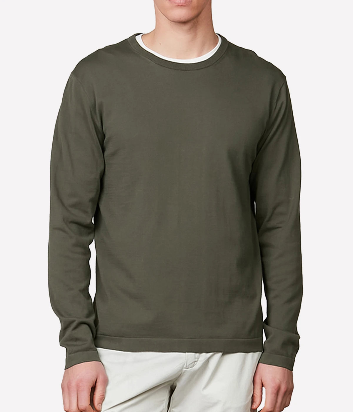 Light Crew Knitted Pullover in Olive
