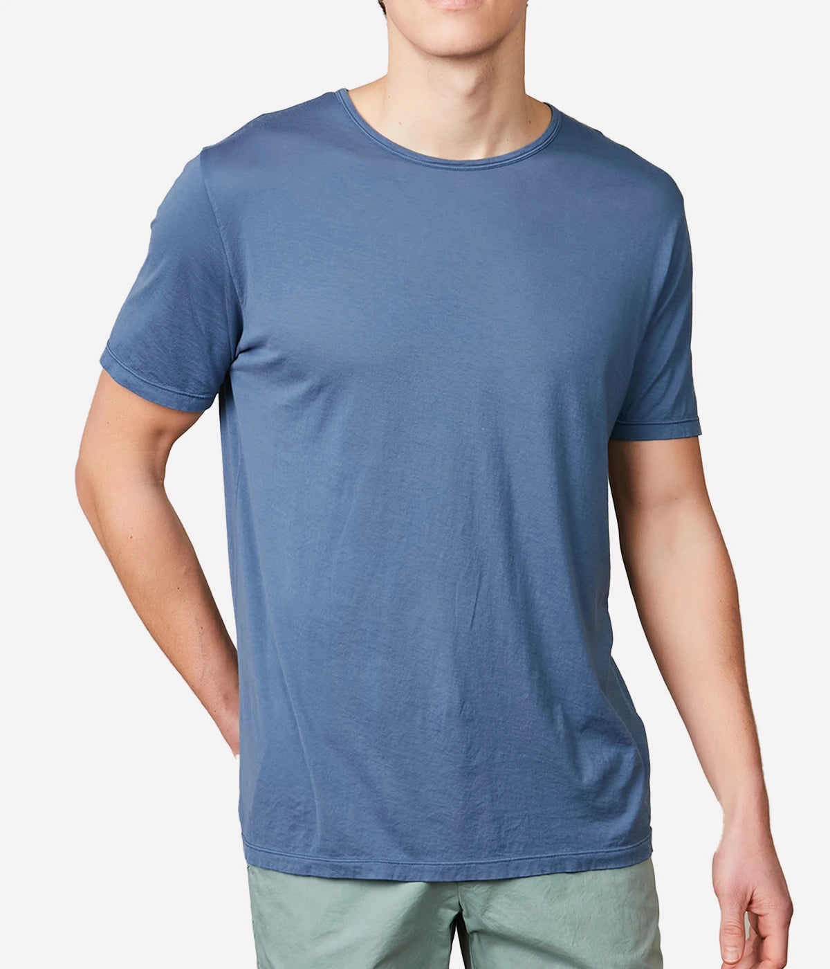 Light Crew Knitted T-Shirt in Light Blue