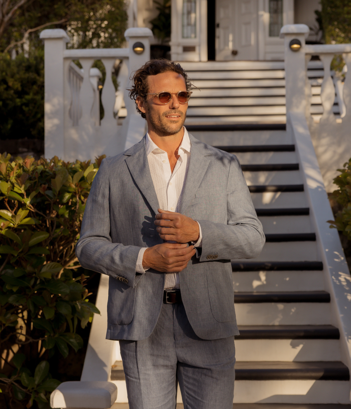 Linen Blazer in Soft Denim Melange