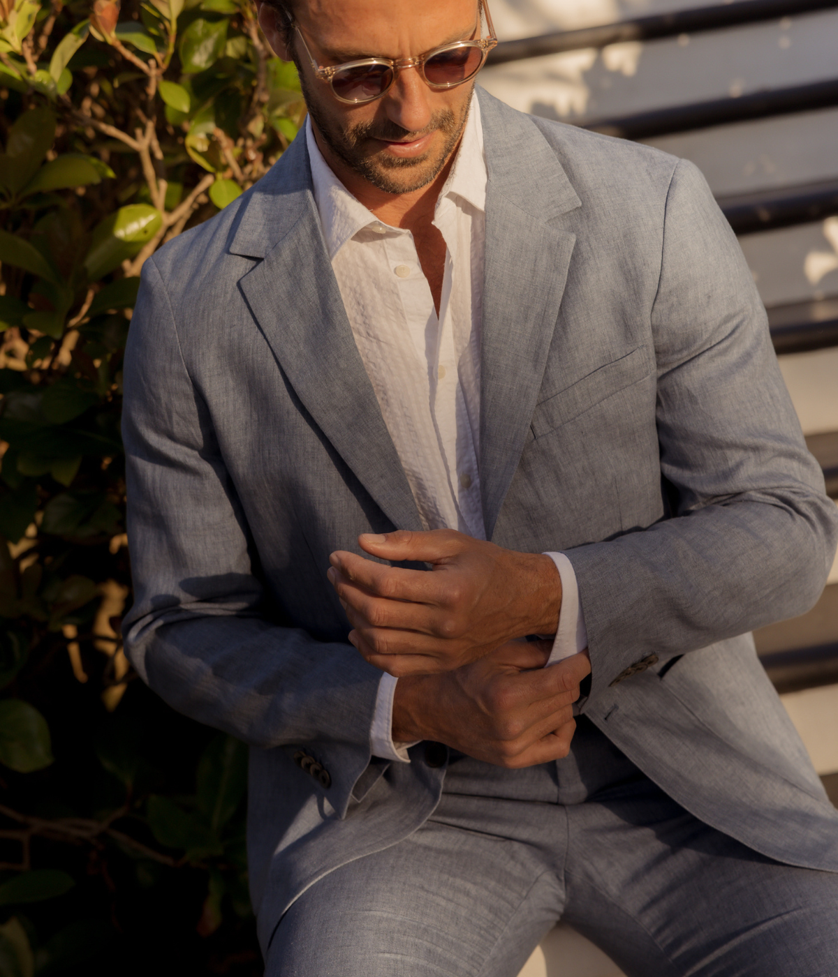 Linen Blazer in Soft Denim Melange