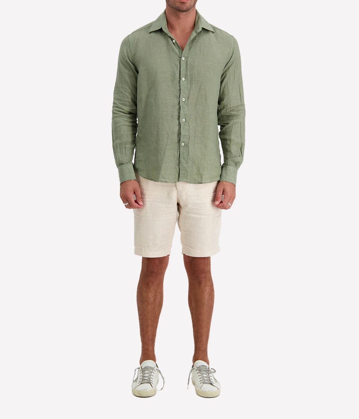 Linen Long Sleeve Shirt in Khaki