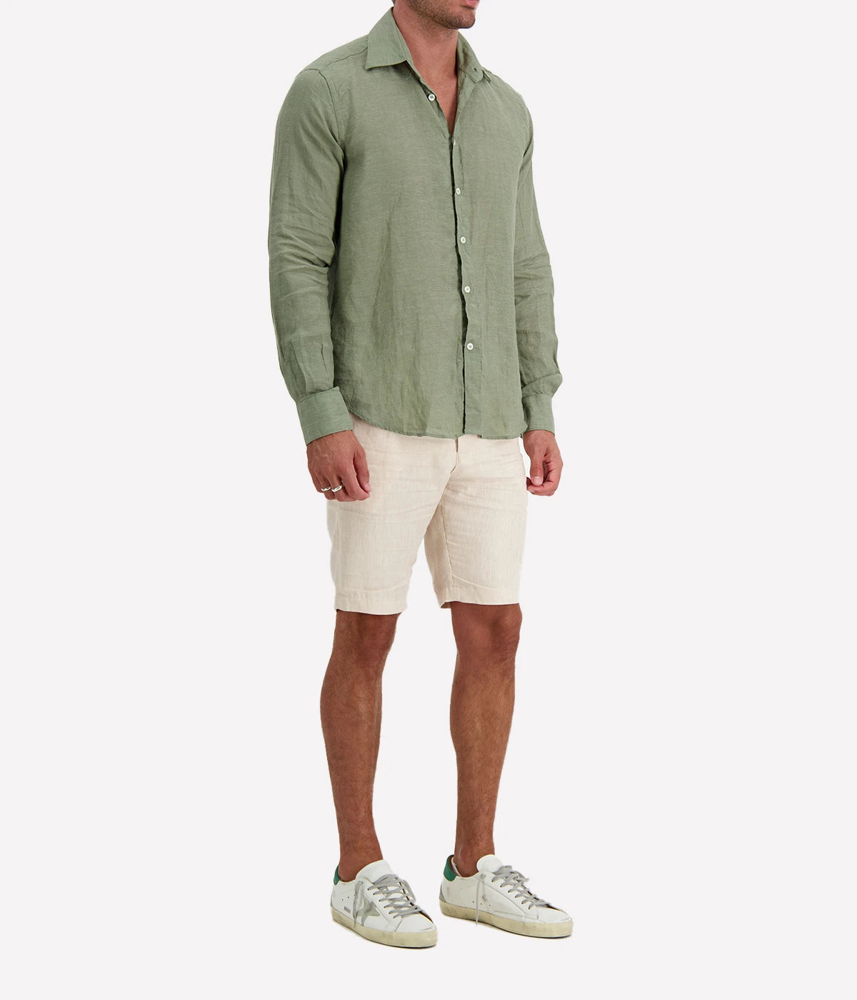 Linen Long Sleeve Shirt in Khaki