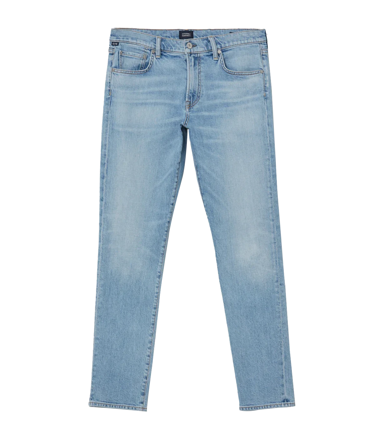 Light indigo jean cut from heavyweight stretch denim. Fits fuller in the thighs and tapers to the ankle, Wash and wear for everyday comfort.
