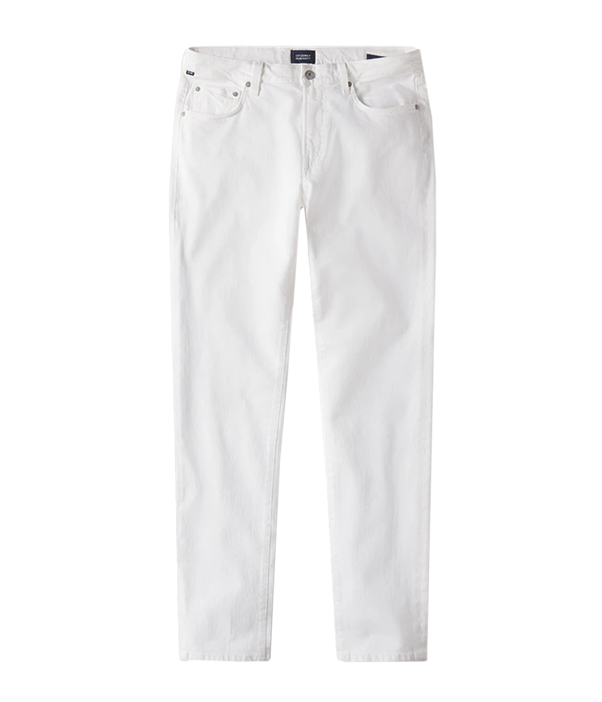 Citizens of Humanity London jeans in a crisp white wash, featuring a slim, tapered fit with a comfortable feel through the hip and thigh. Crafted from a soft organic cotton blend for a sleek yet flexible finish.