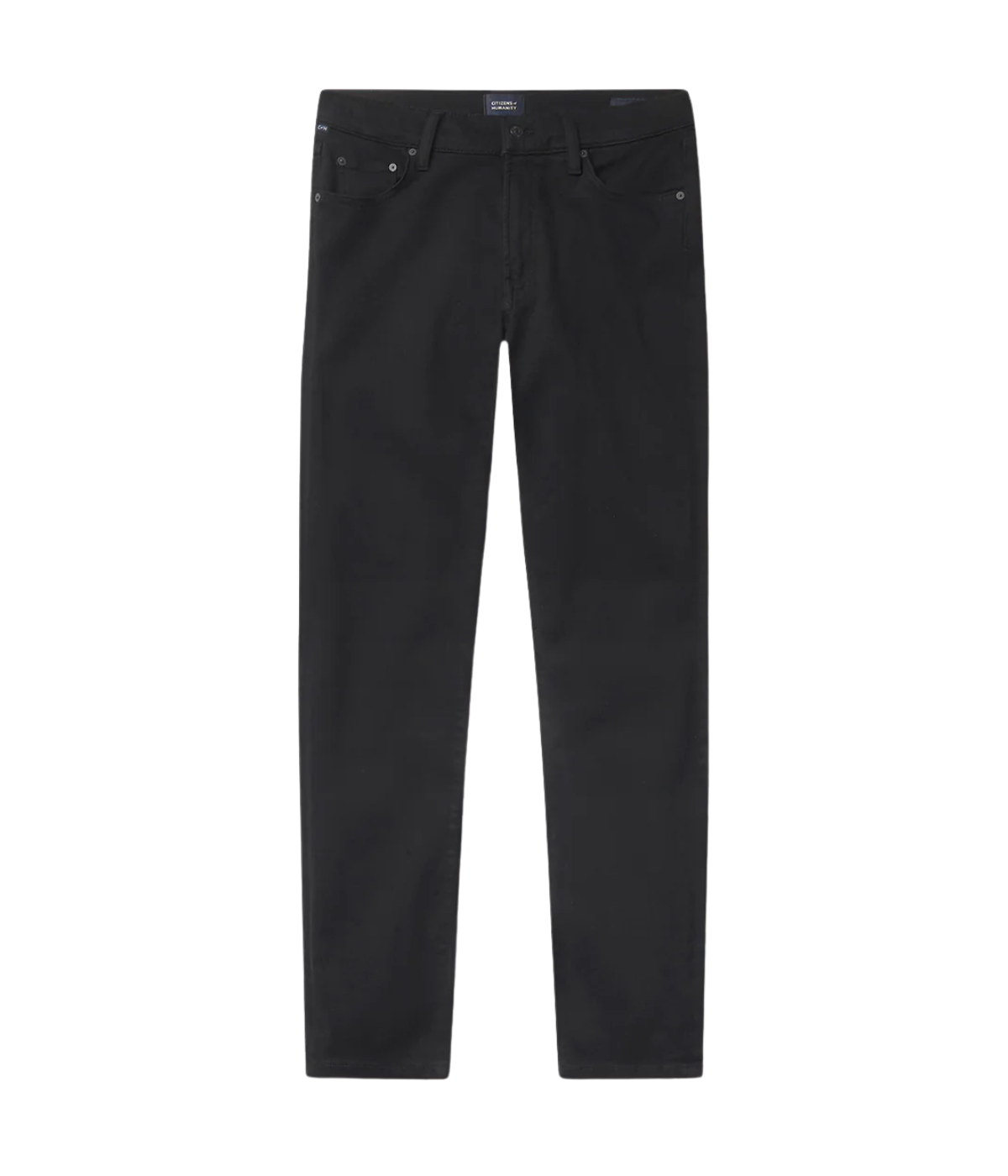 A flat lay of the Citizens of Humanity London Slim Taper jeans, showcasing their clean slim, tapered fit and tonal stitching.