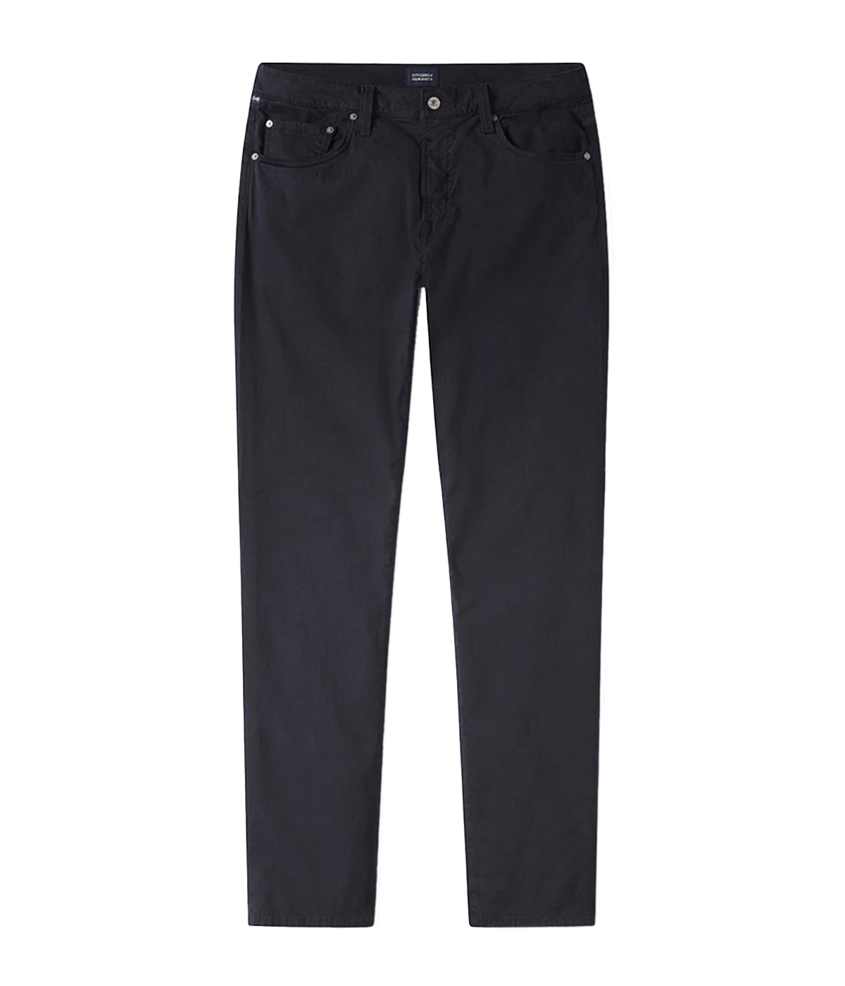 A flat lay of the Citizens of Humanity London Slim Taper jeans, showcasing their clean slim, tapered fit and tonal stitching.