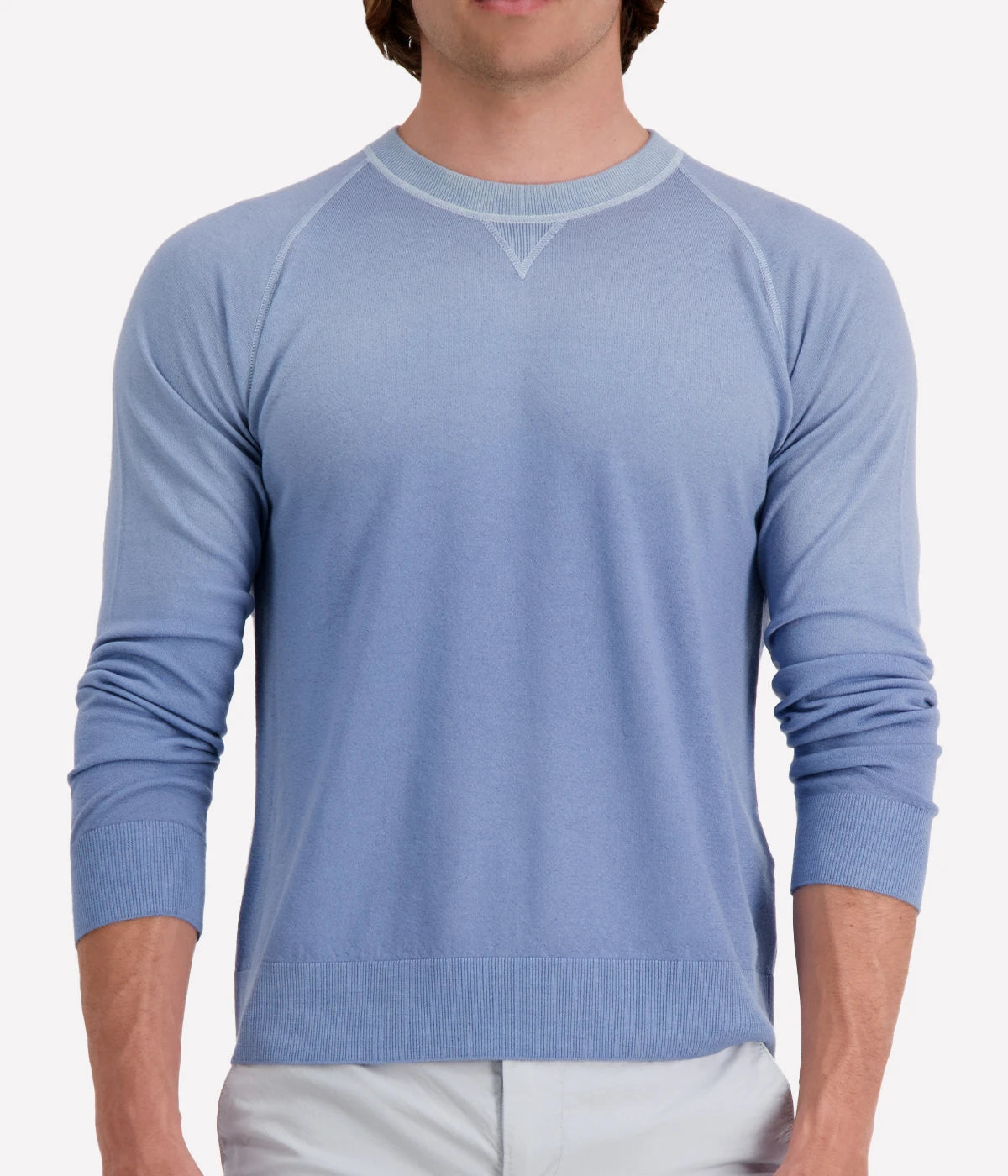 Sky blue long-sleeve crew neck sweater by Eleventy, featuring a clean, classic silhouette with a relaxed fit.