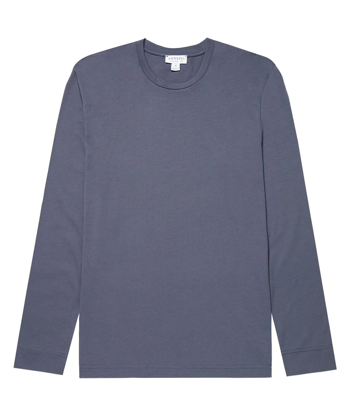 Men’s Slate Blue Long Sleeve Riviera T-Shirt – Luxurious midweight cotton T-shirt in slate blue, inspired by the iconic style worn by James Bond in Casino Royale, perfect for layering or wearing solo in winter.