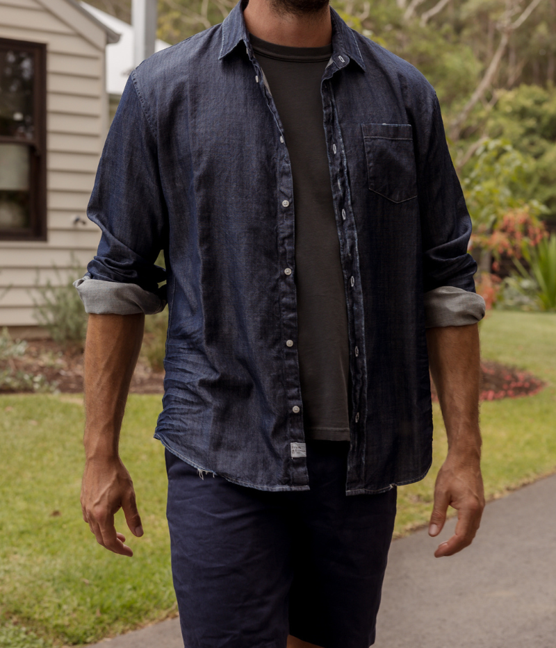 Luke Woven Shirt in Raw Rinse Denim
