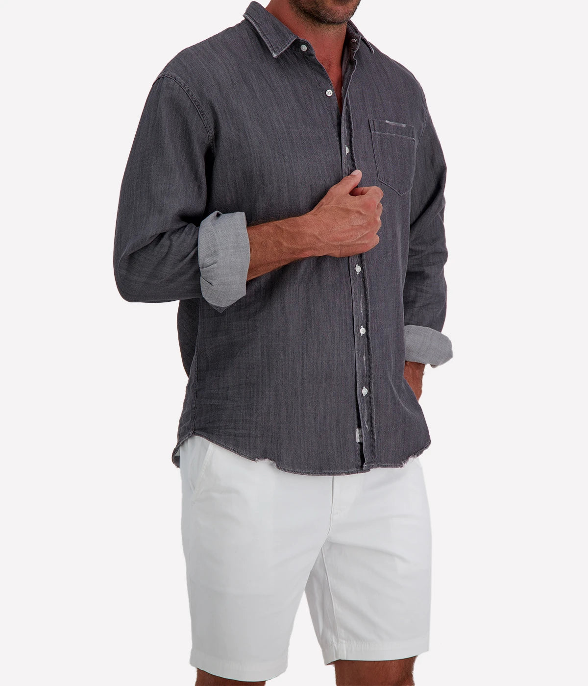 Luke Woven Shirt in Washed Black Denim