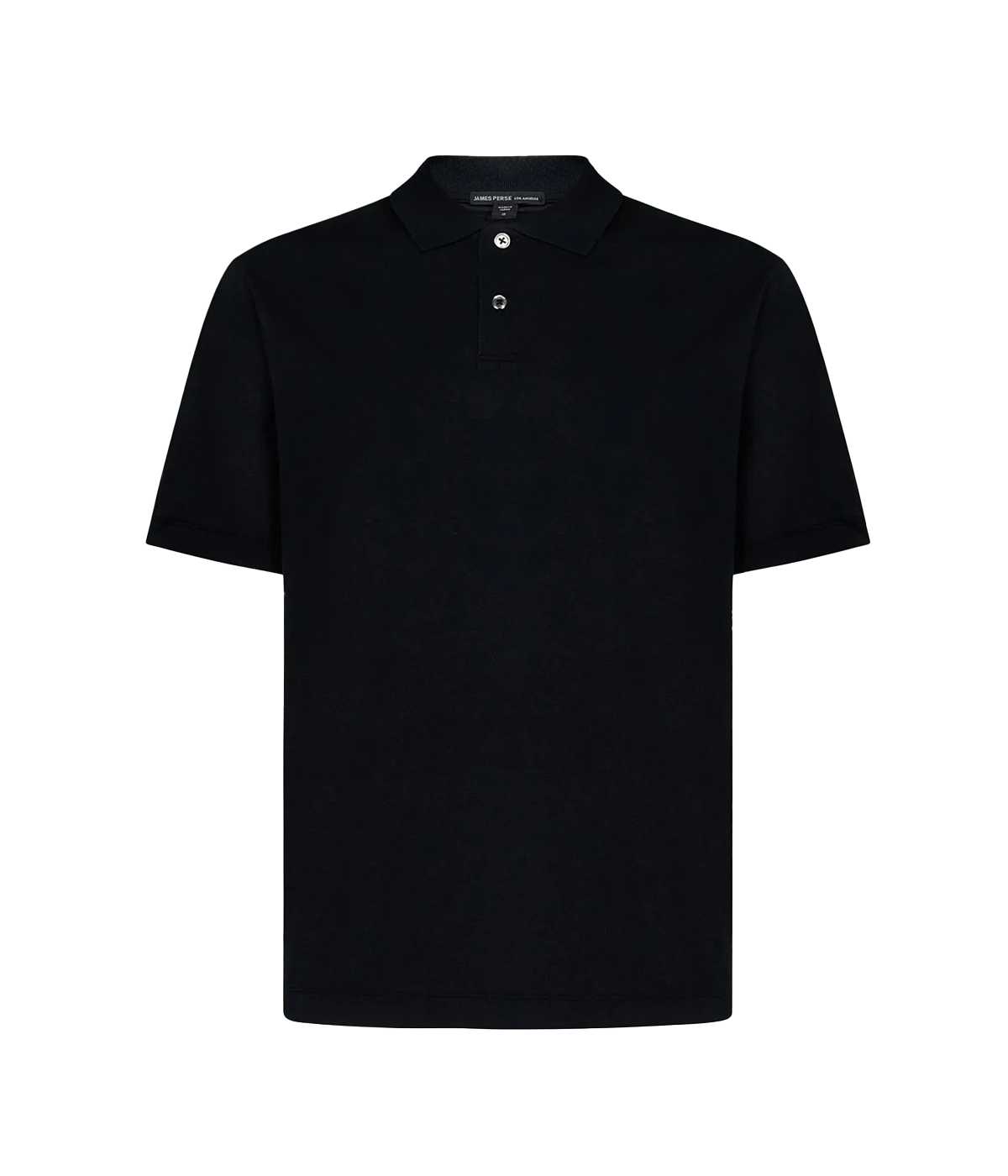 100 percent suvin cotton black jersey polo. Relaxed, polished look and fit with an ultra-soft, matte satin-like hand feel. Contrast ribbed knit collar and short sleeve hems and centre front polo placket with two button closures.