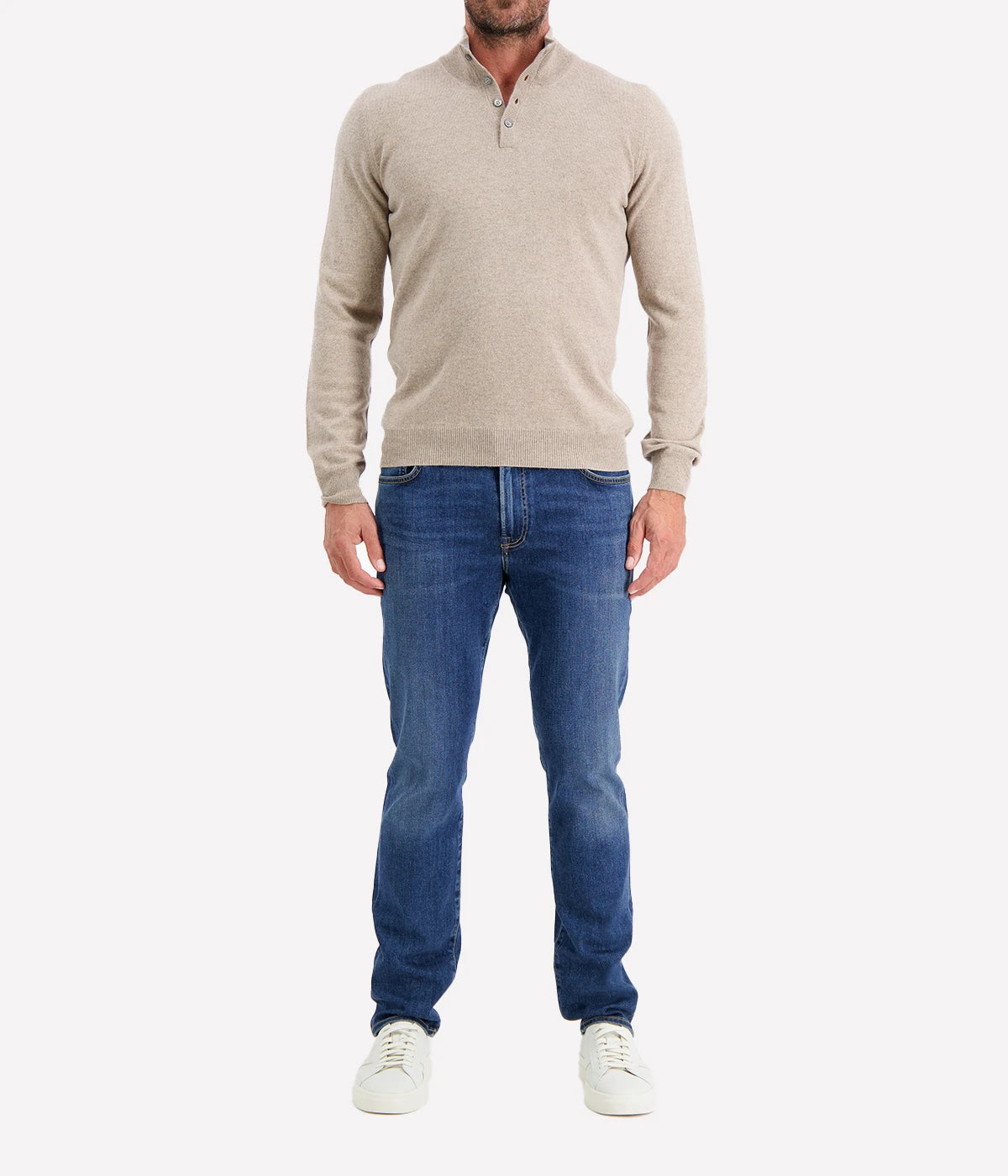 Mock Button Sweater in TAUPE