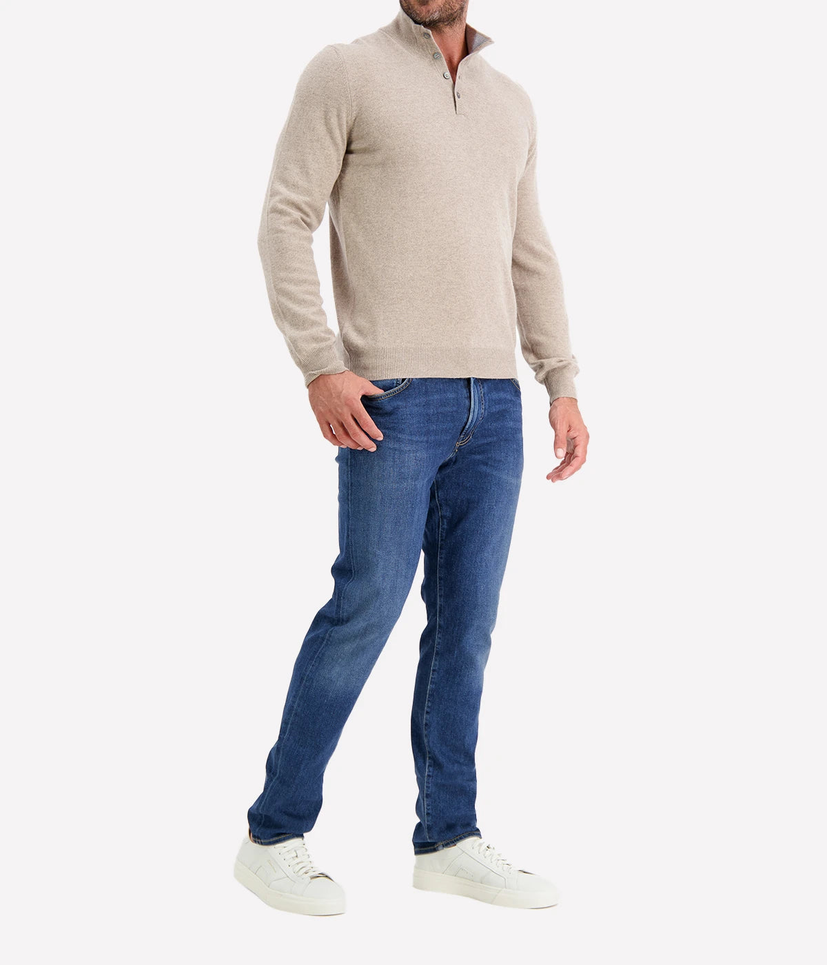 Mock Button Sweater in TAUPE