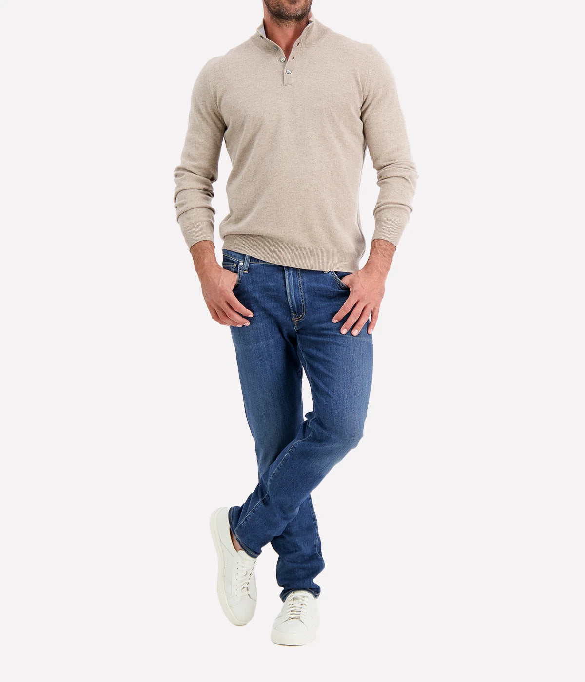 Mock Button Sweater in TAUPE