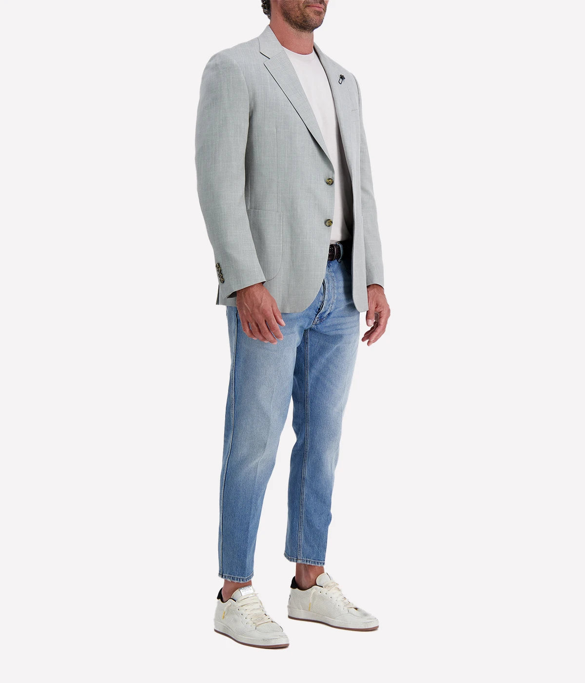 Lardini single-breasted jacket in a luxurious green-grey wool, silk, and linen blend, featuring a tailored fit for a refined silhouette—perfect for both formal and casual occasions. Made in Italy.