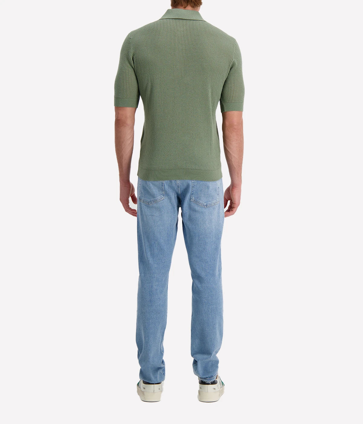 Lardini Moss green waffle-knit short-sleeve polo shirt with buttoned collar and ribbed cuffs and hem, made from 100% cotton.