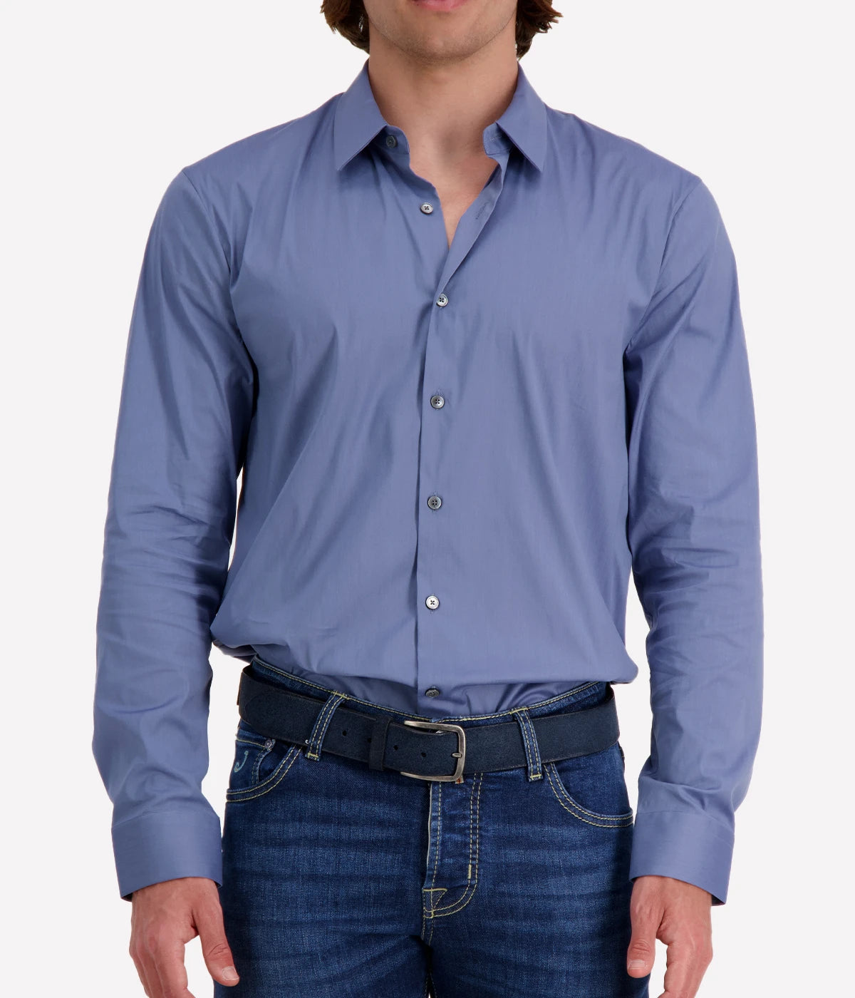 Matte Stretch Poplin Shirt in Denim