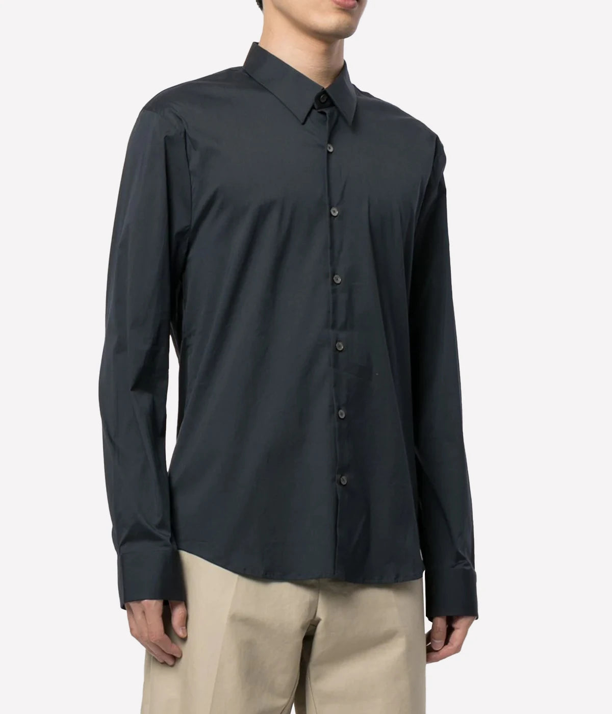 Matte Stretch Poplin Shirt in Navy