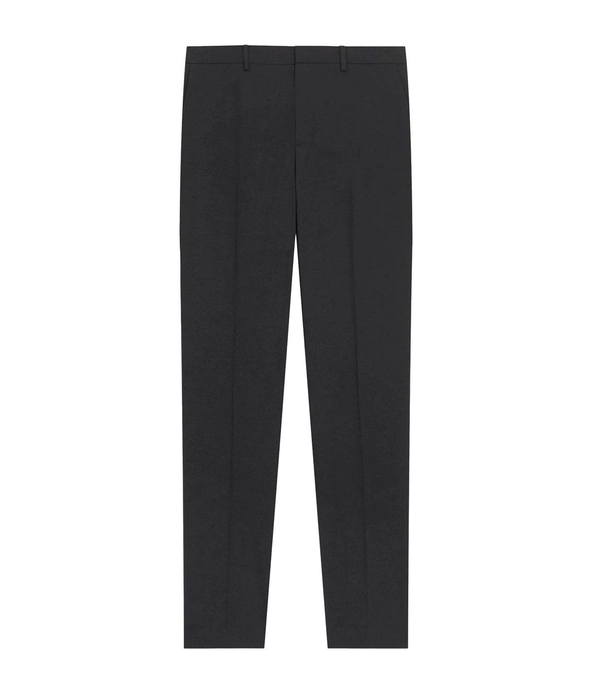Mayer Trouser by Theory, crafted from medium-weight Italian virgin wool and Lycra Spandex. Features straight slim leg with subtle pressed creases, side slip pockets, back welt pockets, and hook-and-zip closure. Wrinkle-resistant and moisture-controlling fabric for all-day polish